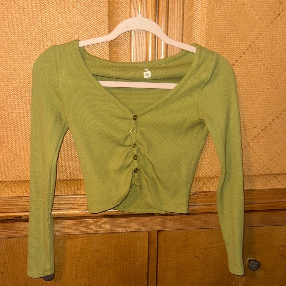 Me to We Olive Button-Down Long Sleeve Top
